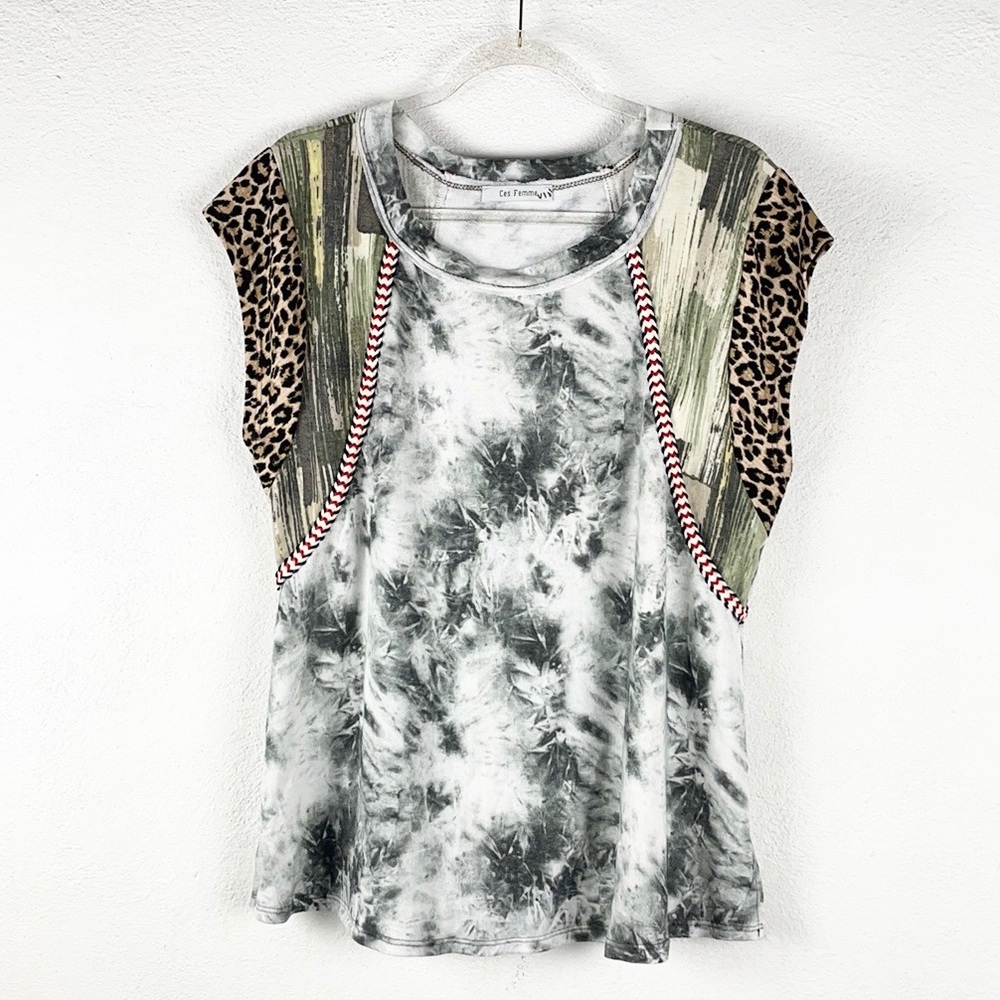 Ces Femme |Bleached Leopard Print Multi-Fabric Ro… - image 2